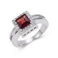 1.72 Ct Square Dark Red Garnet and White Topaz Prong Silver Chunky Fashion Ring by Fine Color Jewels