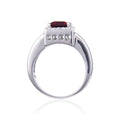 1.72 Ct Square Dark Red Garnet and White Topaz Prong Silver Chunky Fashion Ring by Fine Color Jewels