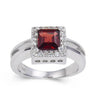1.72 Ct Square Dark Red Garnet and White Topaz Prong Silver Chunky Fashion Ring