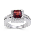 1.72 Ct Square Dark Red Garnet and White Topaz Prong Silver Chunky Fashion Ring by Fine Color Jewels