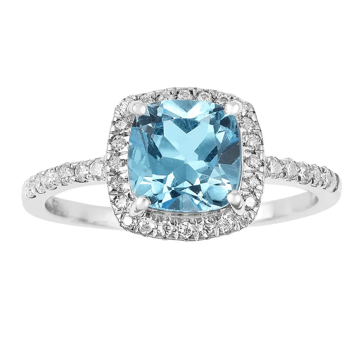 1.75 Ct Cushion Natural Blue Topaz Prong Rhodium Over Silver Halo Ring by Fine Color Jewels