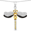 1.79 Ct Yellow Citrine Prong Sterling Silver Dragonfly Pendant Cable Chain Necklace
