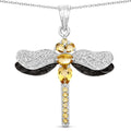 1.79 Ct Yellow Citrine Prong Sterling Silver Dragonfly Pendant Cable Chain Necklace by Fine Color Jewels