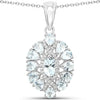 1.8 Ct Blue Aquamarine Prong Silver Cluster Pendant Necklace