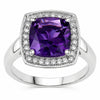 1.80 Ct Cushion Purple Amethyst and Lab Diamond Prong Silver Halo Cocktail Ring