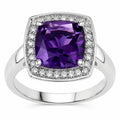 1.80 Ct Cushion Purple Amethyst and Lab Diamond Prong Silver Halo Cocktail Ring by Fine Color Jewels