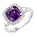 1.80 Ct Cushion Purple Amethyst and Lab Diamond Prong Silver Halo Cocktail Ring by Fine Color Jewels