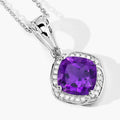 1.80 Ct Cushion Purple Amethyst and Lab Diamond Prong Silver Halo pendant Necklace by Fine Color Jewels