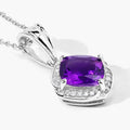 1.80 Ct Cushion Purple Amethyst and Lab Diamond Prong Silver Halo pendant Necklace by Fine Color Jewels