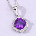 1.80 Ct Cushion Purple Amethyst and Lab Diamond Prong Silver Halo pendant Necklace by Fine Color Jewels