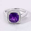1.80 Ct Cushion Purple Amethyst and Lab Diamond Prong Silver Halo Cocktail Ring by Fine Color Jewels