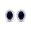 1.80 Ct Oval Blue Sapphire & Diamond Prong 14K Gold Halo Stud Earrings