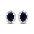 1.80 Ct Oval Blue Sapphire & Diamond Prong 14K Gold Halo Stud Earrings by Fine Color Jewels