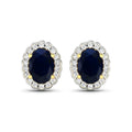 1.80 Ct Oval Blue Sapphire & Diamond Prong 14K Gold Halo Stud Earrings by Fine Color Jewels