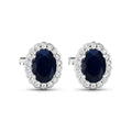 1.80 Ct Oval Blue Sapphire & Diamond Prong 14K Gold Halo Stud Earrings by Fine Color Jewels