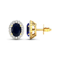 1.80 Ct Oval Blue Sapphire & Diamond Prong 14K Gold Halo Stud Earrings by Fine Color Jewels