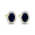 1.80 Ct Oval Blue Sapphire & Diamond Prong 14K Gold Halo Stud Earrings by Fine Color Jewels