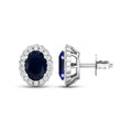 1.80 Ct Oval Blue Sapphire & Diamond Prong 14K Gold Halo Stud Earrings by Fine Color Jewels