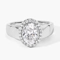 1.80 Ct Oval Lab Grown Diamond Prong Thick Band Platinum Halo Bridal Ring by Fine Color Jewels