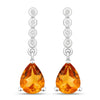 1.80 Ct Pear Golden Yellow Madeira Citrine & Lab Diamond Prong Silver Teardrop Dangle Earrings