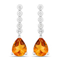 1.80 Ct Pear Golden Yellow Madeira Citrine & Lab Diamond Prong Silver Teardrop Dangle Earrings by Fine Color Jewels
