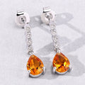 1.80 Ct Pear Golden Yellow Madeira Citrine & Lab Diamond Prong Silver Teardrop Dangle Earrings by Fine Color Jewels