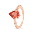 1.80 Ct Pear Lab Created Peach Sapphire and Moissanite Prong Silver Pave-set Ring by Fine Color Jewels