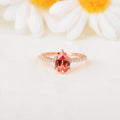 1.80 Ct Pear Lab Created Peach Sapphire and Moissanite Prong Silver Pave-set Ring by Fine Color Jewels
