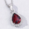 1.80 Ct pear red Mozambique Garnet and Lab Diamond prong Silver Halo teardrop pendant Necklace by Fine Color Jewels