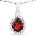 1.80 Ct pear red Mozambique Garnet and Lab Diamond prong Silver Halo teardrop pendant Necklace by Fine Color Jewels