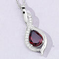 1.80 Ct Pear Red Mozambique Garnet & Lab Diamond Prong Silver Teardrop Crossover Pendant Necklace by Fine Color Jewels
