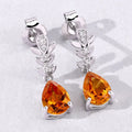 1.80 Ct Pear Yellow Madeira Citrine & Lab Diamond Prong Silver Teardrop Dangle Earrings by Fine Color Jewels