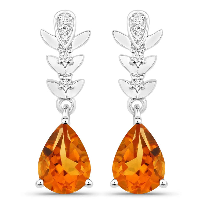 1.80 Ct Pear Yellow Madeira Citrine & Lab Diamond Prong Silver Teardrop Dangle Earrings by Fine Color Jewels