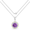 1.80 Ct Round Purple Amethyst and Diamond Prong Silver Floral Pendant Necklace by Fine Color Jewels