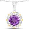 1.80 Ct Round Purple Amethyst and Diamond Prong Silver Floral Pendant Necklace
