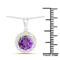 1.80 Ct Round Purple Amethyst and Diamond Prong Silver Floral Pendant Necklace by Fine Color Jewels