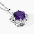 1.80 Ct round purple Amethyst and Lab Diamond prong Silver flower pendant Necklace by Fine Color Jewels