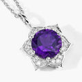 1.80 Ct round purple Amethyst and Lab Diamond prong Silver flower pendant Necklace by Fine Color Jewels
