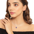 1.80 Ct round purple Amethyst and Lab Diamond prong Silver flower pendant Necklace by Fine Color Jewels