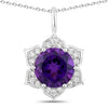 1.80 Ct round purple Amethyst and Lab Diamond prong Silver flower pendant Necklace