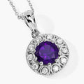 1.80 Ct round purple Amethyst and Lab Diamond prong Silver Halo pendant Necklace by Fine Color Jewels