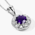 1.80 Ct round purple Amethyst and Lab Diamond prong Silver Halo pendant Necklace by Fine Color Jewels