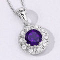 1.80 Ct round purple Amethyst and Lab Diamond prong Silver Halo pendant Necklace by Fine Color Jewels