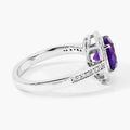 1.80 Ct Round Purple Amethyst & Lab Diamond Prong Silver Pave Halo Statement Ring by Fine Color Jewels