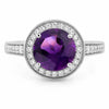 1.80 Ct Round Purple Amethyst & Lab Diamond Prong Silver Pave Halo Statement Ring