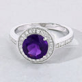 1.80 Ct Round Purple Amethyst & Lab Diamond Prong Silver Pave Halo Statement Ring by Fine Color Jewels