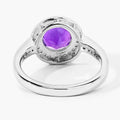 1.80 Ct Round Purple Amethyst & Lab Diamond Prong Silver Pave Halo Statement Ring by Fine Color Jewels