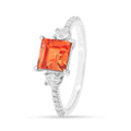 1.83 Ct Square Lab Created Peach Sapphire and Moissanite Prong Silver Three Stones Ring by Fine Color Jewels