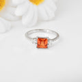 1.83 Ct Square Lab Created Peach Sapphire and Moissanite Prong Silver Three Stones Ring by Fine Color Jewels