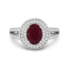 1.84 Ct Oval Cut Pink Ruby and White Diamond Halo Pave Ring